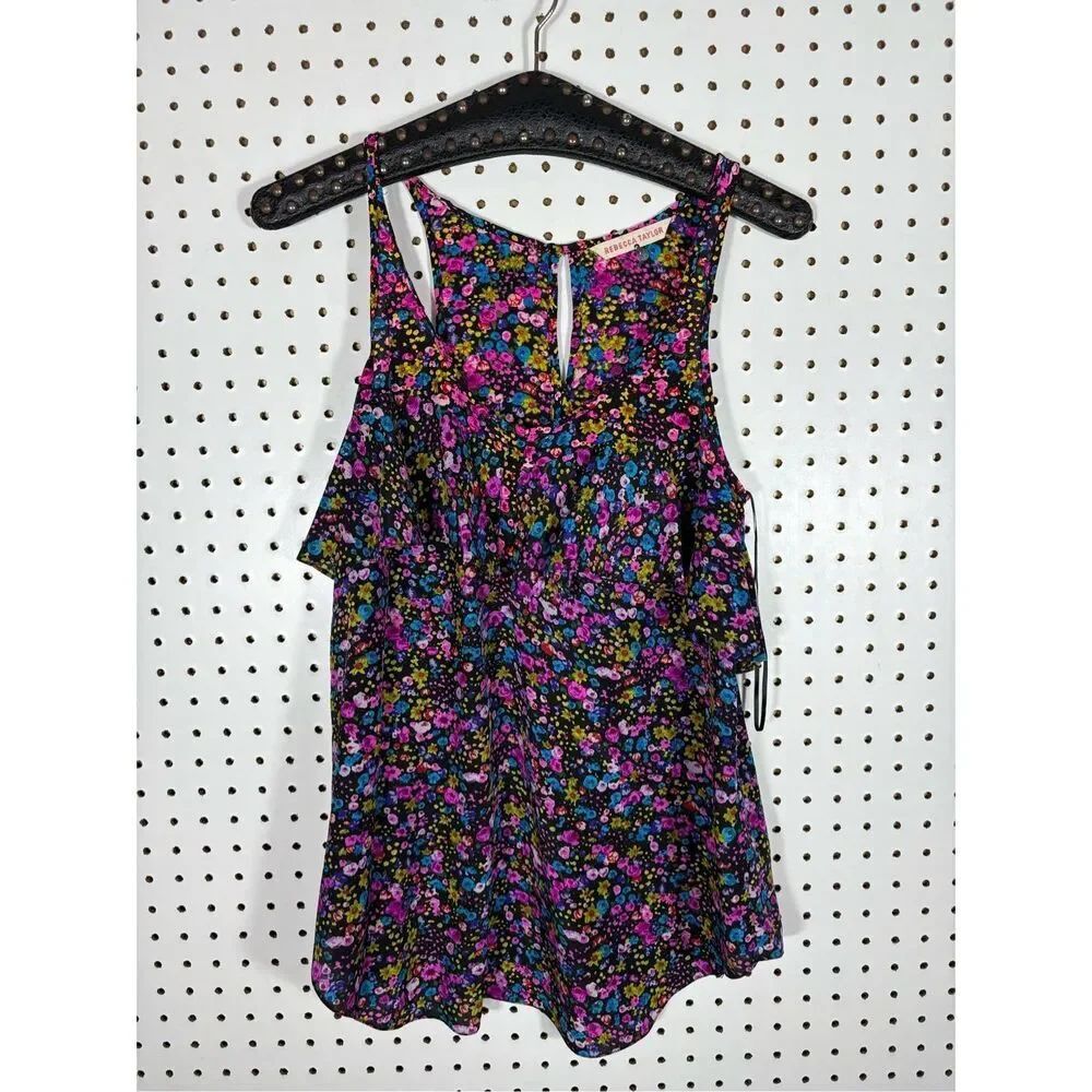 Rebecca Taylor colorful floral ruffle tank top silk blouse size 0